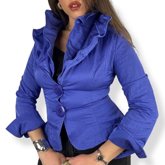 90's purple extravagant  evening fitted blouse blazer with unique double collar - Picture 2 of 16
